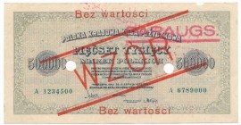 500.000 marek 1923 WZÓR - A - ze stemplem PARAUGS i dodatkową numeracją - NIEZNANY