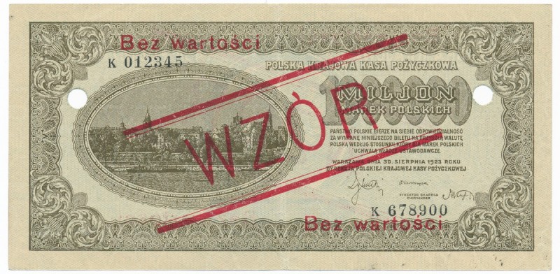 1 milion marek 1923 WZÓR - K - 
 Odmiana wzoru serii K z podwójną poziomą perfo...