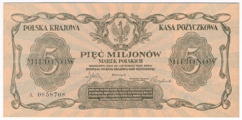 5 milionów marek 1923 - A - PIĘKNY
 Rzadszy, wysoki nominał inflacyjny, bardzo ...