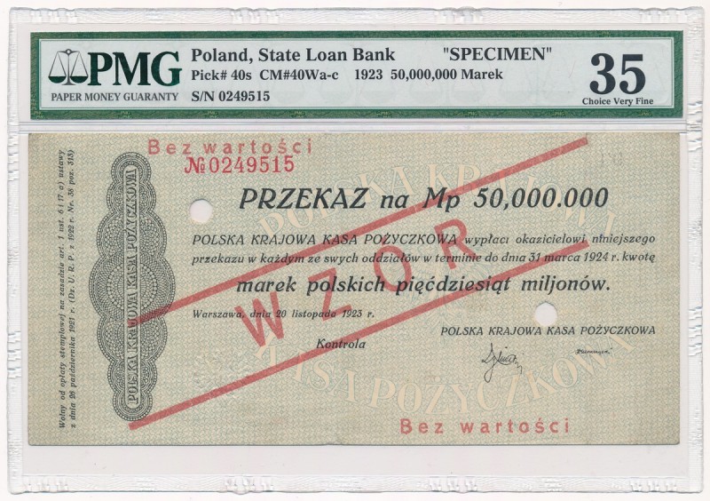 Przekaz, 50 milionów marek 1923 - WZÓR - PMG 35
 Odmiana z numeracją bieżącą.&n...