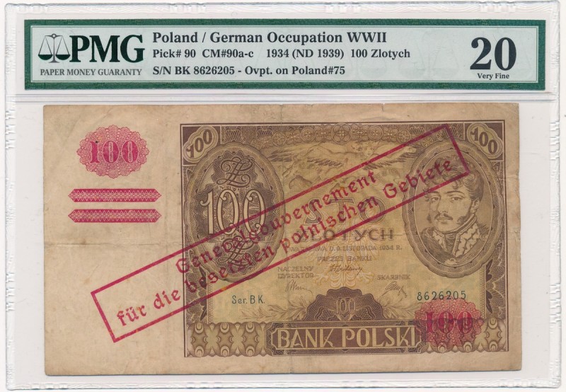 100 złotych 1934(9) - przedruk okupacyjny - BK - PMG 20
 Rzadka odmiana przedru...