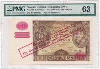 100 złotych 1934(9) znw. -X- przedruk okupacyjny - BH - PMG 63 - NAJWYŻSZEJ RZADKOŚCI BANKNOT
