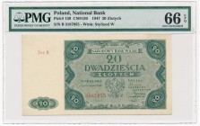 20 złotych 1947 - B - PMG 66 EPQ 2-ga nota