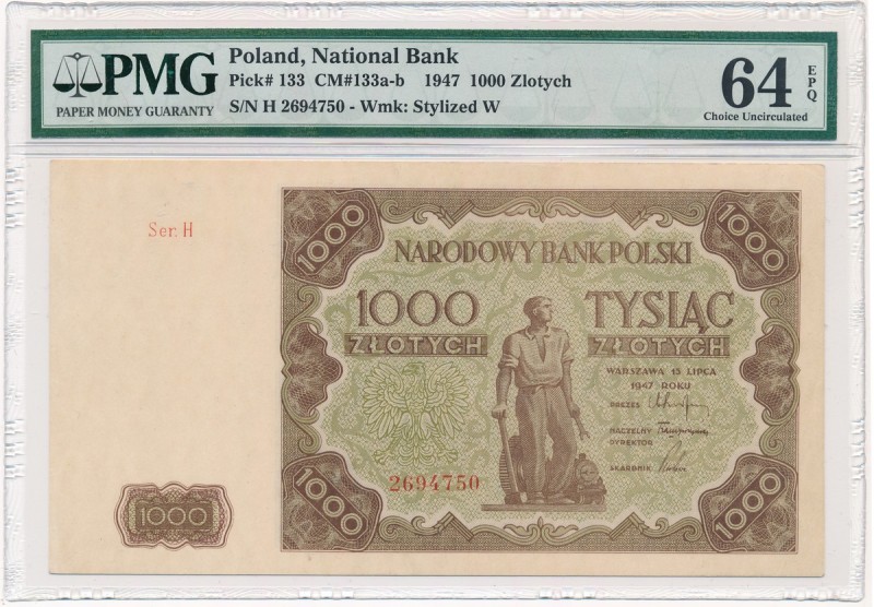 1.000 złotych 1947 - H - PMG 64 EPQ
 Ładna, naturalna sztuka. Trochę nieświeżoś...