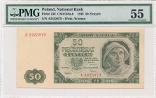 50 złotych 1948 - A - 7 cyfr - PMG 55 - rzadka odmiana