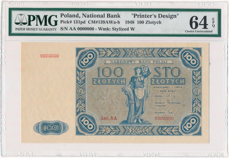 100 złotych 1948 - AA - NIEOBIEGOWE - NIEBIESKIE - PMG 64 EPQ - RZADKOŚĆ
 Dużej...