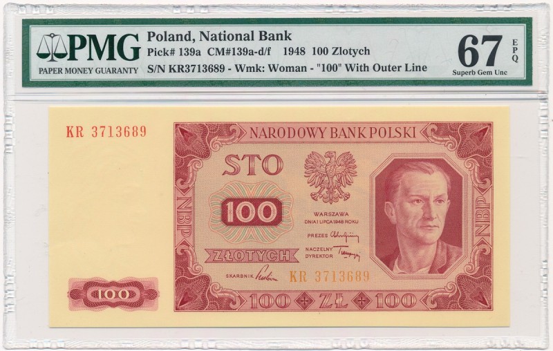 100 złotych 1948 - KR - PMG 67 EPQ
 Seria z zapasów. Emisyjny stan zachowania.&...