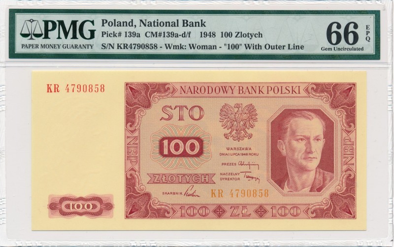 100 złotych 1948 - KR - PMG 66 EPQ
 Seria z zapasów. Emisyjny stan zachowania.&...