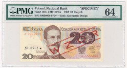 20 złotych 1982 WZÓR A 0000000 No.704 - PMG 64