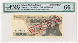 2.000 złotych 1977 WZÓR A 0000000 No.0955 - PMG 66 EPQ
