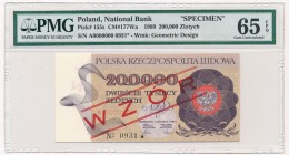 200.000 złotych 1989 WZÓR A 0000000 No.0931 - PMG 65 EPQ MAX