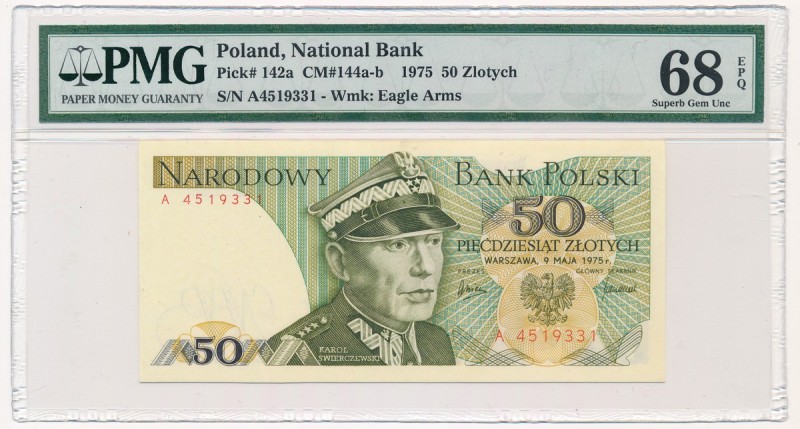 50 złotych 1975 - A - PMG 68 EPQ
 Rzadka, pierwsza seria A.&nbsp; Najwyższa not...