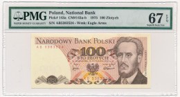 100 złotych 1975 - AB - PMG 67 EPQ - rzadka seria 2-ga nota