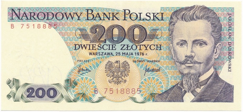 200 złotych 1976 - B -
 Bardzo rzadka, jednoliterowa seria nie pochodząca z alb...