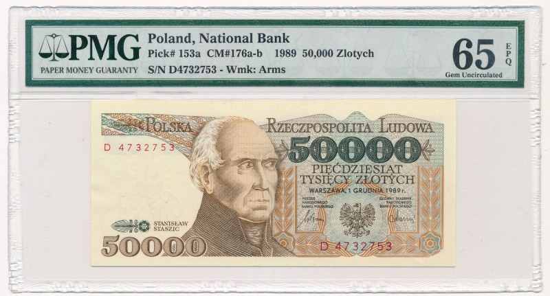 50.000 złotych 1989 - D - PMG 65 EPQ - rzadka seria
 Rzadka seria w emisyjnym s...