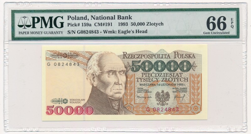 50.000 złotych 1993 - G - PMG 66 EPQ - RZADKA
 Rzadka seria jednoliterowa, któr...