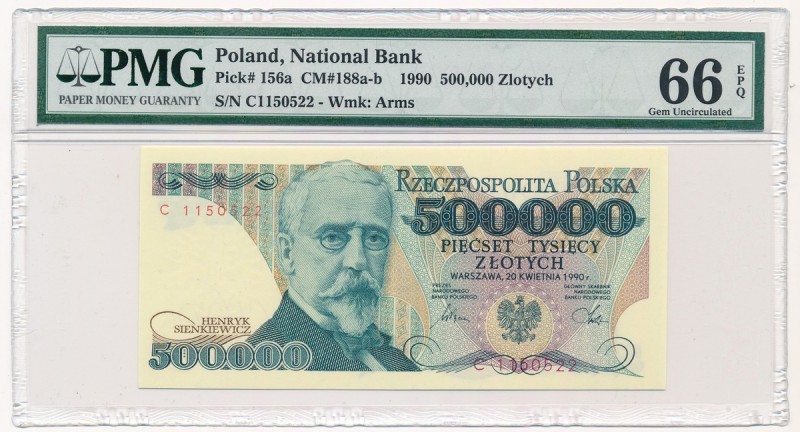 500.000 złotych 1990 - C - PMG 66 EPQ 
 Druga najwyższa nota w rejestrze PMG.&n...