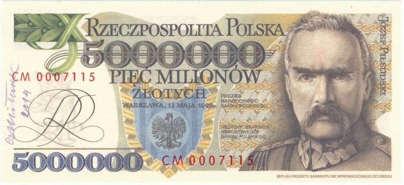 Replika 5 milionów 1995 - CM - z autografem Cz.Miłczaka
 Oficjalna replika bank...