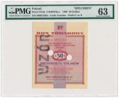 Pewex Bon Towarowy 50 dolarów 1960 WZÓR numeracja bieżąca - PMG 63 MAX