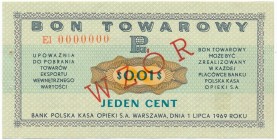 Pewex Bon Towarowy 1 cent 1969 WZÓR El 0000000