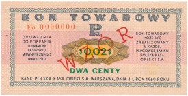 Pewex Bon Towarowy 2 centy 1969 WZÓR Eo 0000000
