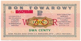 Pewex Bon Towarowy 2 centy 1969 WZÓR - Eo - NIEZNANY