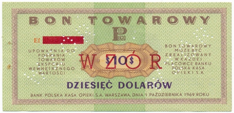 Pewex Bon Towarowy 10 dolarów 1969 WZÓR - Ef - NIEZNANY 
 Ogromnej rzadkości wz...