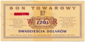 Pewex Bon Towarowy 20 dolarów 1969 WZÓR - Eh - NIEZNANY