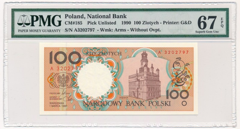 100 złotych 1990 - A - PMG 67 EPQ
 

Grade: PMG 67 EPQ MAX 
Reference: Miłcz...