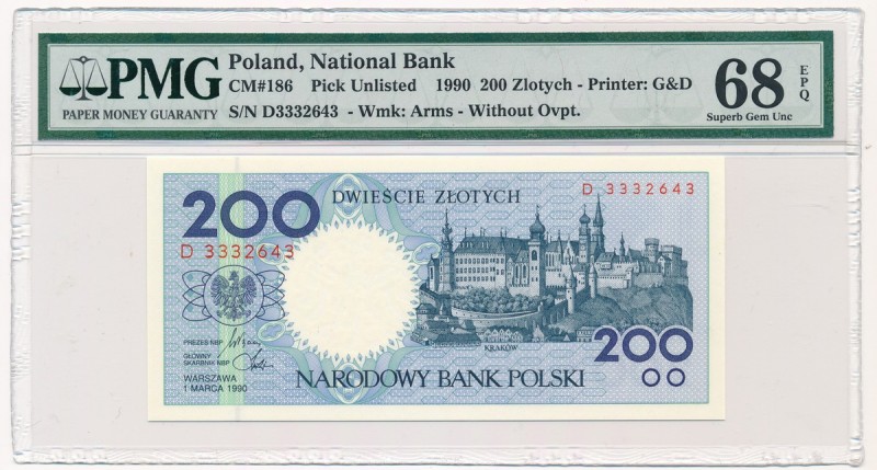 200 złotych 1990 - D - PMG 68 EPQ
 

Grade: PMG 68 EPQ MAX 
Reference: Miłcz...