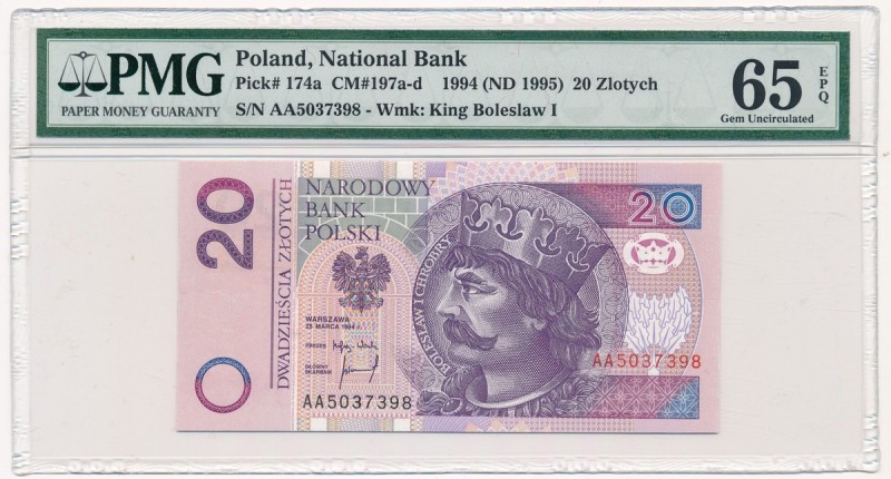 20 złotych 1994 - AA - PMG 65 EPQ
 Ceniona pierwsza seria AA. 

Grade: PMG 65...