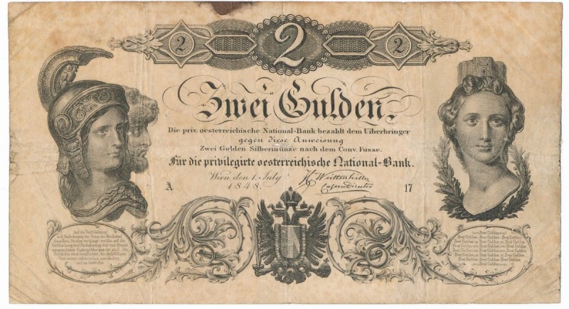 Austria 2 gulden 1848
Austria, 2 guldeny 1848
 Never washed or pressed. Minor ...