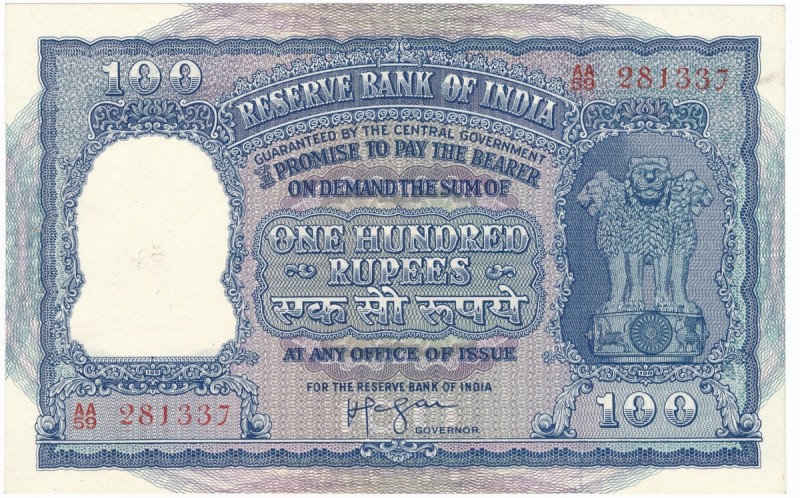 India - 100 rupees 
Indie, 100 rupii
 Staple holes at issue.&nbsp; Beautifull,...