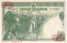 Belgian Congo, 20 Francs 1953 K 000000 SPECIMEN Number 1 ! - RARE FIRST SPECIMEN