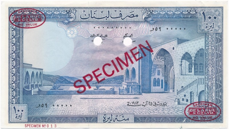 Lebanon - 100 livres 1983 SPECIMEN - De la Rue
Liban, 100 funtów 1983 SPECIMEN ...