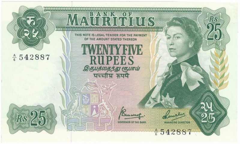 Mauritius - 25 rupees (1967)
Mauritius, 25 rupii (1967)
 Light fold at the tip...