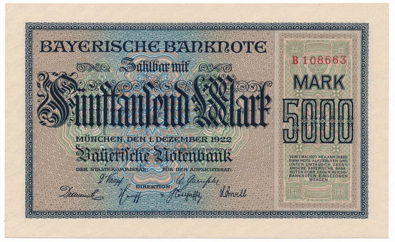 Germany, Bayern - 5.000 mark 1922
Niemcy, Monachium, 5.000 marek 1922
 Emisyjn...
