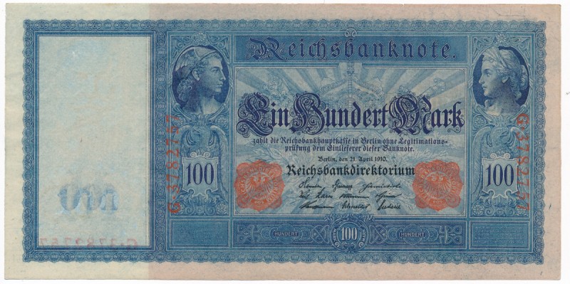 Germany, 100 mark 1910
Niemcy, 100 marek 1910
 Minor handling in paper. Crisp ...