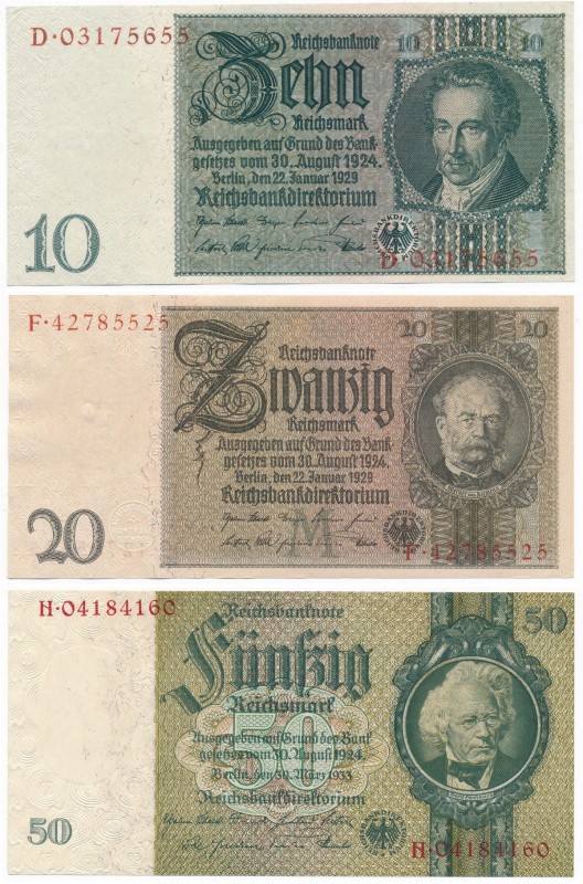 Germany, 10,20,50 mark 1924 (3pcs)
Niemcy, 10,20,50 marek 1924 (3szt.)
 All cr...