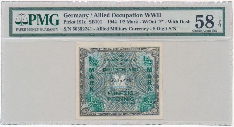 Germany, Allied Occupation - 1/2 Mark 1944 - PMG 58 EPQ
Niemcy, Okupacja Alianc...