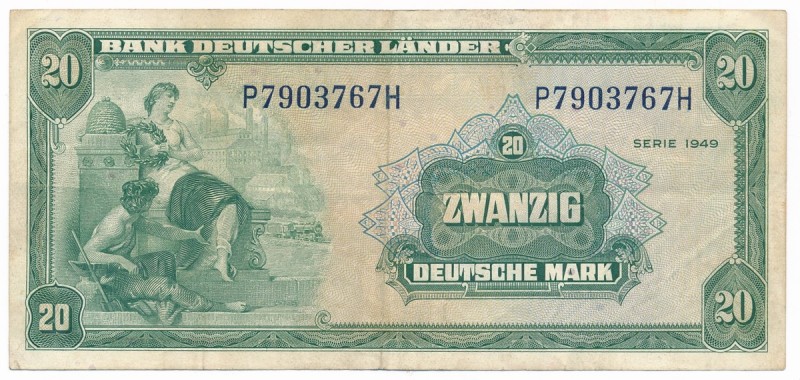 Germany, 20 mark 1949
Niemcy, 20 marek 1949
 Never washed or pressed. Relative...