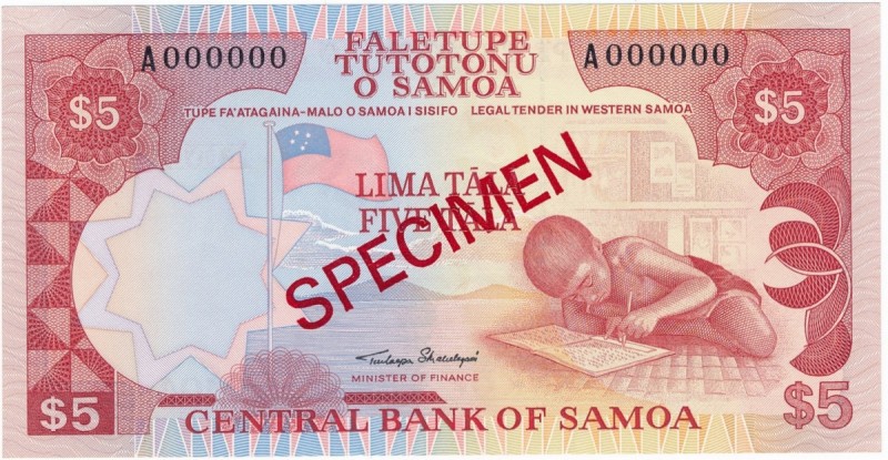 Samoa - 5 tala A 000000 Specimen
Samoa, 5 tala A 000000 SPECIMEN
 Uncirculated...