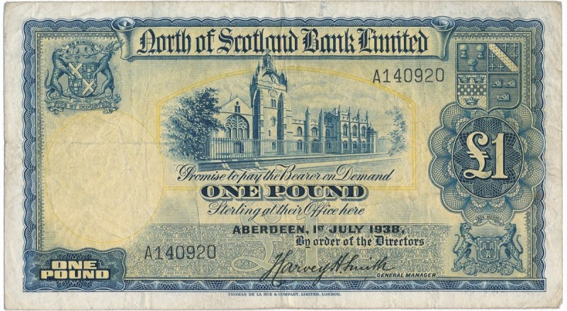 Scotland, North of Scotland Bank - 1 pound 1938
Szkocja, 1 funt 1938 
 Never w...