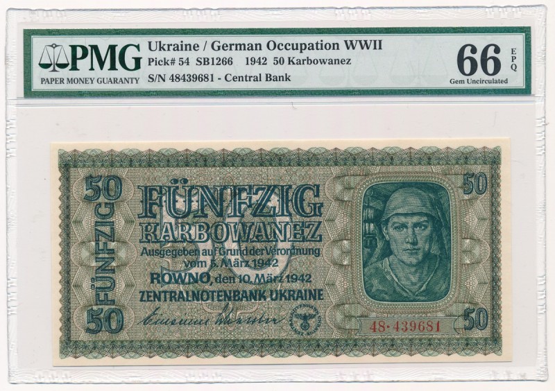 Ukraine 50 karbovantsiv 1942 - PMG 66 EPQ
Ukraina, 50 karbowańców 1942 - PMG 66...