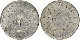 Indian Princely States
Travancore State
Rupee 1/4
Silver Quarter Rupee Coin of Bala Rama Varma II of Travancore.
Travancore, Bala Rama Varma II, S...