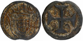 European Enclave
India Portuguese
Bazarucos 20
Tin Twenty Bazarucos Coin of Maria I of Indo Portuguese.
Indo Portuguese, Diu, Maria I, Tin 20 Baza...