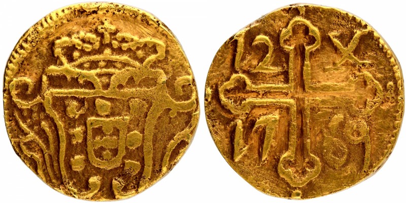 European Enclave
India Portuguese
Gold Twelve Xerafin Coin of D.Jose of Goa of...