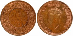 British India
Pice 1/2 
Pice 1/2
Bronze Half Pice Coin of King George VI of Calcutta Mint of 1938.
1938, King George VI, Bronze 1/2 Pice, Calcutta...