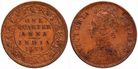 British India
Anna 1/4 
Anna 1/4
Copper One Quarter Anna Coin of Victoria Empress of Calcutta Mint of 1879.
1879, Victoria Empress, Copper 1/4 Ann...