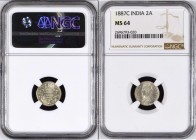 British India
Annas 2 (Silver)
Annas 02 
Silver Two Annas Coin of Victoria Empress of Calcutta Mint of 1887.
1887, Victoria Empress, Silver 2 Anna...